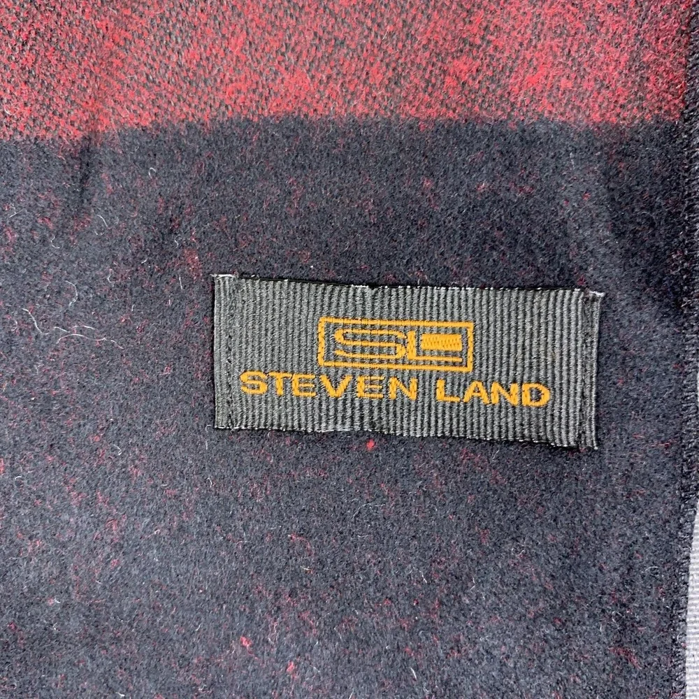 Steven Land Scarf Mens One Size Red‎ Black Abstract Colorblock Fringe Viscose